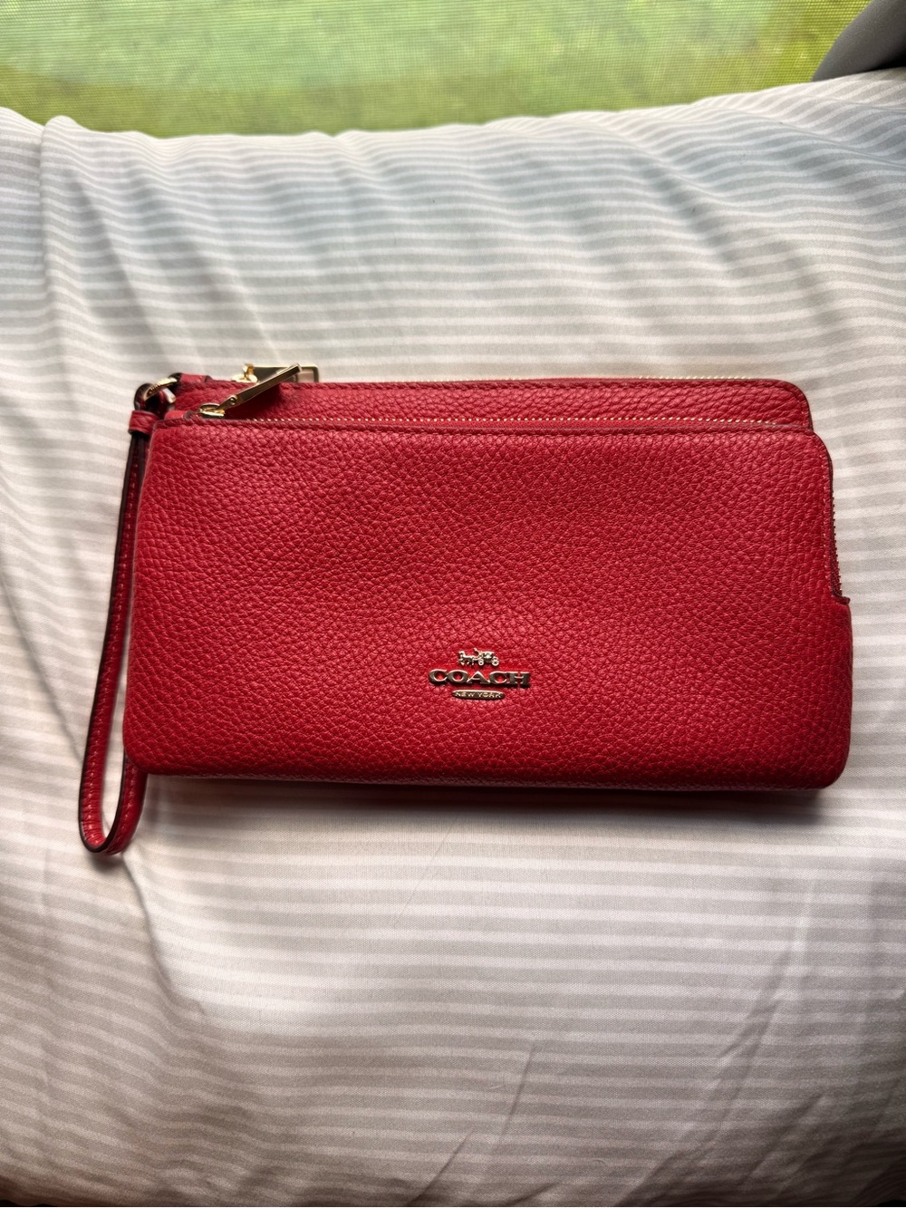 Coach Red Pebbled Leather Wristlet Clutch